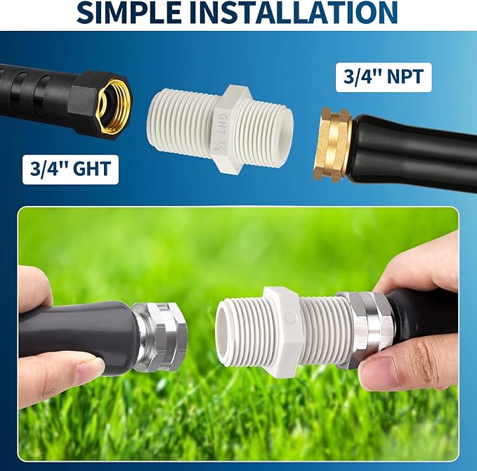 Boltigen 10Pcs 3/4 Inch PVC Pipe Fitting Hex Nipple, 3/4 NPT X 3/4 GHT Garden Hose Adapter, Sch40 PVC Coupling Adaptor Connector