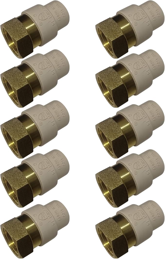 10 Pack 1/2" CPVC to Brass NPT Adapter - Potable Brass - Easy to Install
