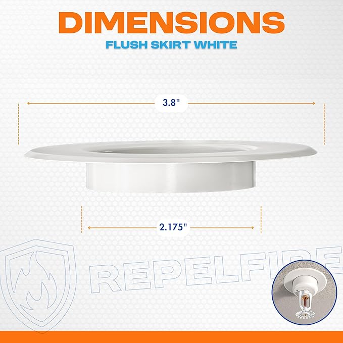 Fire Sprinkler Escutcheon Skirt, FLUSH Escutcheon Pendant Skirt White, Works with Standard 401 Style Cup, Short Cup, and Retrofit 2 Piece Cup, Fire Sprinkler Skirt - 12 PK