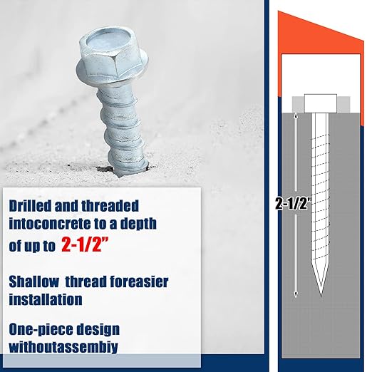 Tandefio 60 Pack 3/8" x 2"-1/2" Concrete Screw Anchor Galvanized Large Diameter Heavy Duty Plated Concrete Anchors for Masonry Brick Anchoring Block Decking Framing Hex Drive