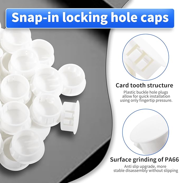25 Pcs OD 0.85"(21.6mm) White Hole Knockout Locking Plugs,Plastic Nylon Round Drilling Hole Plugs,Flush Type Panel Round Snap in Fastener,Tube Fastener Cover for Furniture Insert End Caps