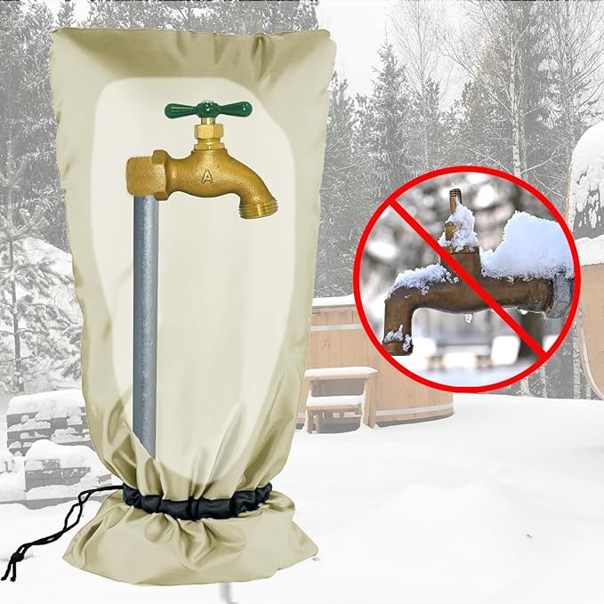 XXL Outdoor Faucet Covers for Winter, 3M Thinsulate Sprinkler Freeze Protector, 25”H x 13”W for Garden Lawn Faucets and Yard Hydrant, Waterproof Insulated Spigot Cover, Reusable Faucet Sock - Sand
