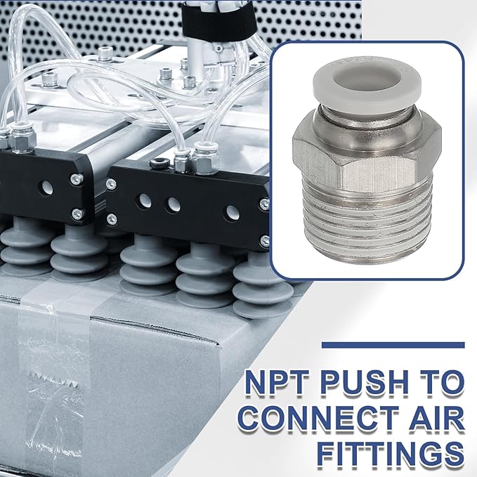 MECCANIXITY 2 Pcs NPT Push to Connect Air Fittings, Male Straight 5/16" Tube OD x 3/8" NPT Thread Air Quick Connector Coupling Adapter for Gas Hose Pneumatic Tools, White