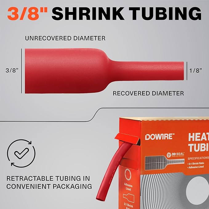 Heat Shrink Tubing 3/8" - Adhesive Lined - 3:1 Ratio - Waterproof Marine Grade Shrink Tube - Wire Shrink Wrap Tubing - Red - 13 Feet