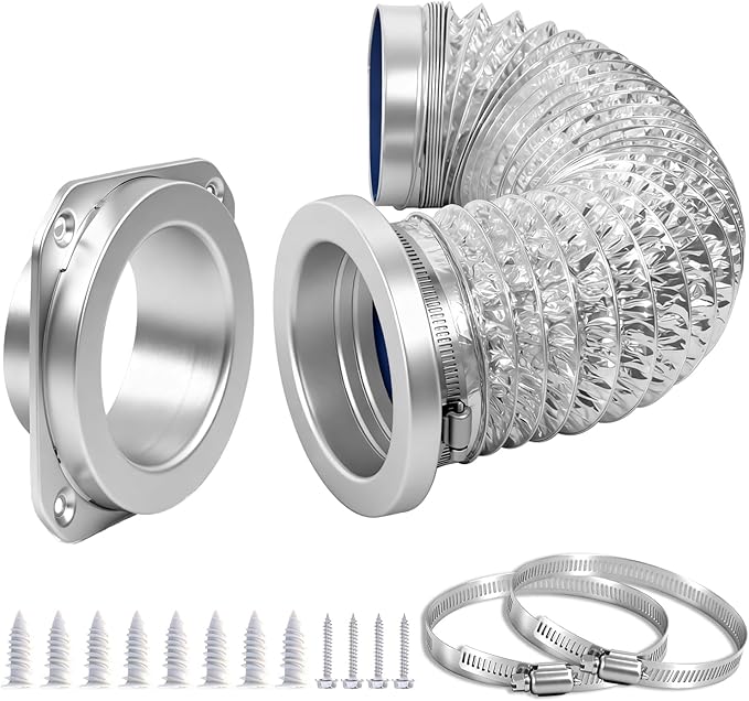 Magnetic Dryer Vent Coupling, Self-Connecting with Strong Magnetic Force, Easy to Install. Magnetic Dryer Vent Connection Kit, Comes with Clips and Screws (Silver)