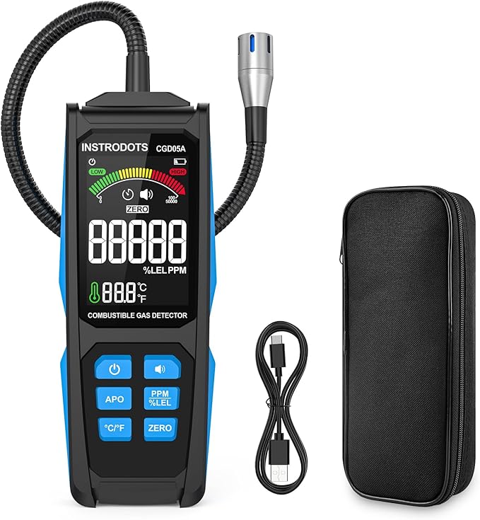 Natural Gas Detector, Gas Leak Detector with Audible & Visual Alarm, Rechargeable Gas Sniffer with 11.3-inch Gooseneck, Locating Propane, Natural Gas, Combustible Gas Leak for Home and RV