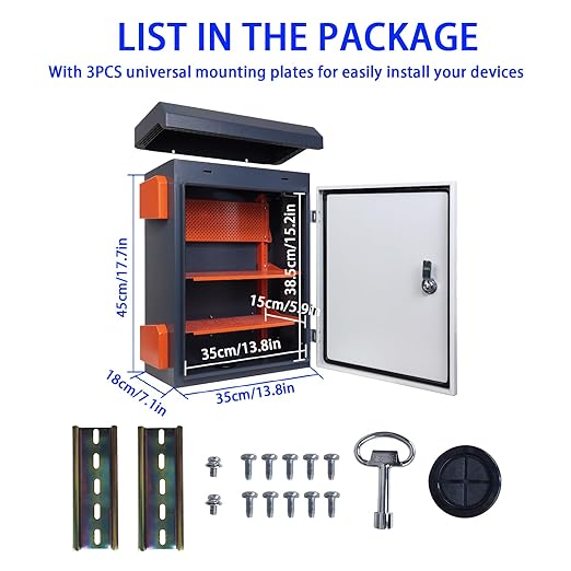 Outdoor Electrical Box NEMA Enclosure Weatherproof Junction Box with Fan Vent Metal Electrical Cabinet with Shelves (20x16x8”)