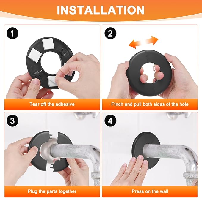 3-Pack Wall Split Flange, ABS Round Self-Adhesive Escutcheon Plate Cover Buckle for 63mm/2.48 in Dia Pipe Accessories/Floor/Ceiling, Plumbing Cover Plates [Black,6.5mm/0.26in H]