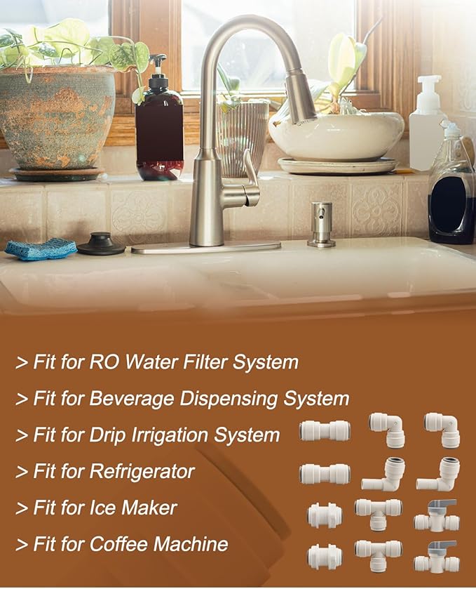 1/2" Tube OD Tube Fittings Kit Fit for RO Water Filter System, Quick Connect Push (Valve + Tee + Elbow + Straight + Bulkhead + Elbow stem), 12 Pack