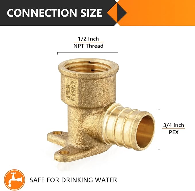 HeSun 20-Pack PEX Fittings, 3/4" PEX x 1/2" Female NPT, Pex Drop Ear Elbow, Brass Crimp Fitting for Pex Pipes, ASTM F1807