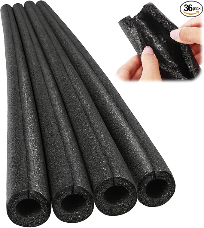 Amylove 36 Pcs 3.3 Feet Foam Pipe Insulation Foam Tube Insulating Water Pipe Pool Swim Noodles Pre Slit Heat Preservation Pipes Covers for Tubing Outdoor Winter Freeze Protection(Black,1/2 Inch)