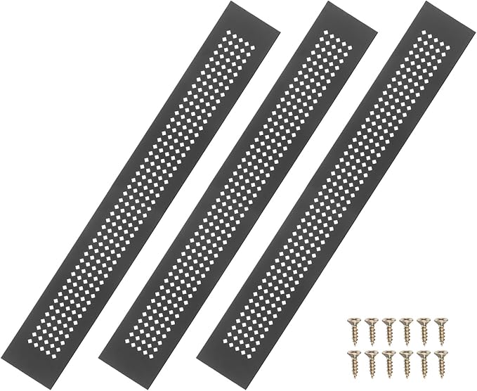 PATIKIL 18 x 2 Inch Door Air Vent Cover, 3 Pcs Aluminum Grille Ventilation Cover Louvered Diamond Hole with Mounting Screws for Cabinet Wardrobe Ceiling Door, Black