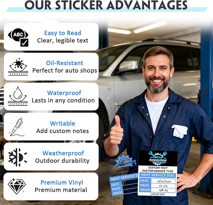 HDSD Custom Oil Change Stickers for Windshield Personalized Text/Logo,Clear and White Labels with Multiple Sizes, Suitable for Car and Transportation Vehicle Windows
