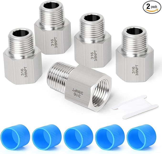 TAISHER 2PCS Forging of 316L Stainless Steel Pipe Fitting, Reducer Adapter, 3/8" NPT Male x 3/8" NPT Female, Reducing Pipe Adapter Fitting