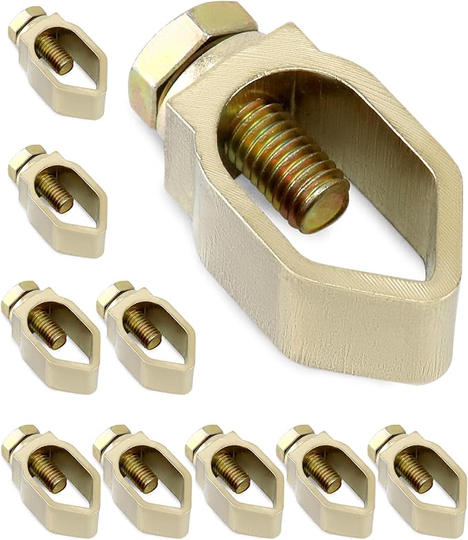 QWORK Direct Burial Ground Rod Clamp, 10 Pack 5/8" Diameter Copper Mechanical Connectors
