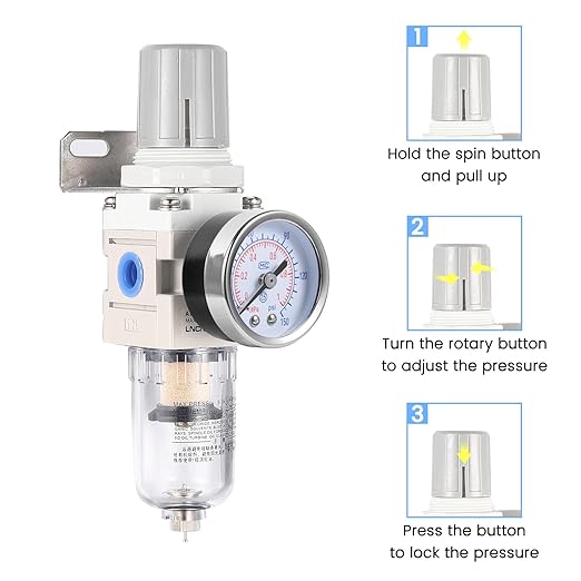1/4 Inch NPT Air Filter Pressure Regulator, Water Separator Compressed Air Pressure Regulator for Compressor AW2000-02