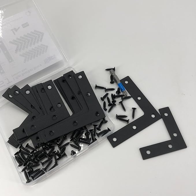 QSJ 16 Pcs L Flat Straight Brackets Corner Bracket Set 8Pcs 2.36''/8Pcs 3.15'' Bracket Brace Mending Plate Stainless Steel for Wood