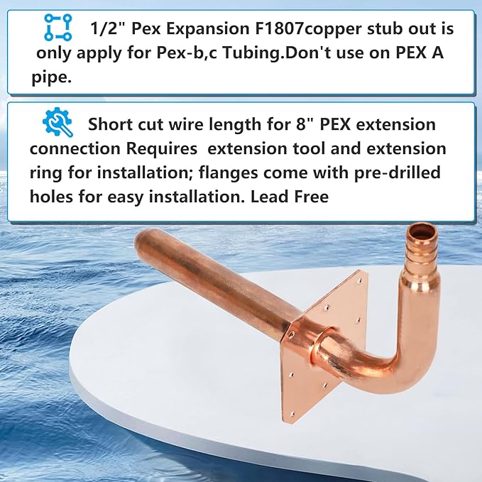 Pack of 10 Copper Stub Out Elbows with Wall Flange Stub Out 1/2’’-8inch Lengh- Easy to Install, Lead-Free-PEX-B,C Stub Out Accessories,Barb Crimp PEX-B Copper Stub Out Elbow with Wall Flange
