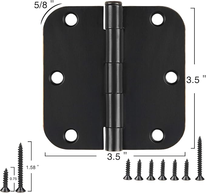 18 Pack Matte Black Interior Door Hinges Round 3.5" x 3.5 Inch 5/8" Radius Heavy-Duty Mat Hinge for Doors