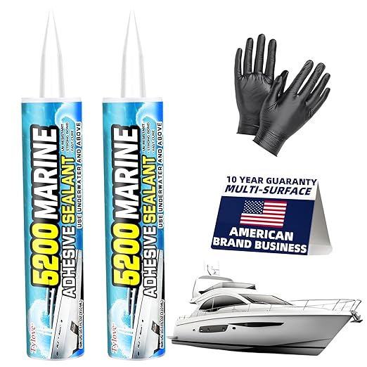 5200 Marine Sealant for Boats & RVs-Fast-Cure (30 Mins), Waterproof, UV-Resistant, High-Bond Adhesive Sealant for Hulls, Decks, Fiberglass, Wood & Metal-Eco-Friendly, Low Odor, with Gloves&Nozzle(2)