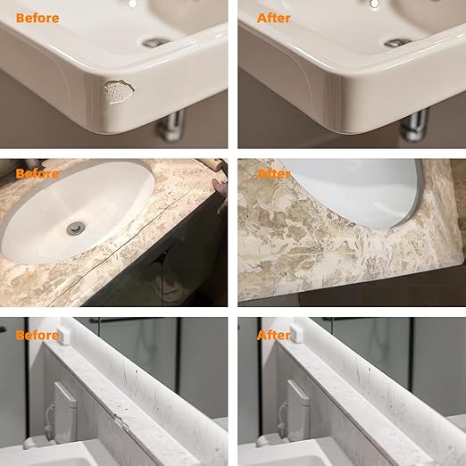 Granite and Quartz Countertop Chip Filler Repair Kit Tile & Fiberglass Porcelain Repair Kit,Marble Tub Repair Kit 3.7 OZ Cracks Ceramic Corian Bathtub Sink Toilet Dents Holes Scratchs