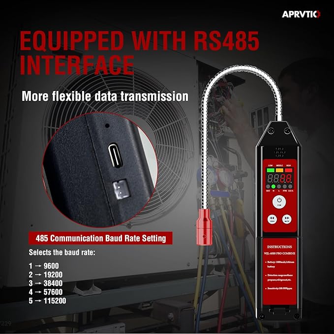 Gas Leak Detector, Aprvtio WJL-6000PRO Combustible Natural Gas Leak Detector with Audible & Visual Alarm, 1800mAh Rechargeable Battery, PPM LEL% Diaplay for Natural Gas Propane Methane