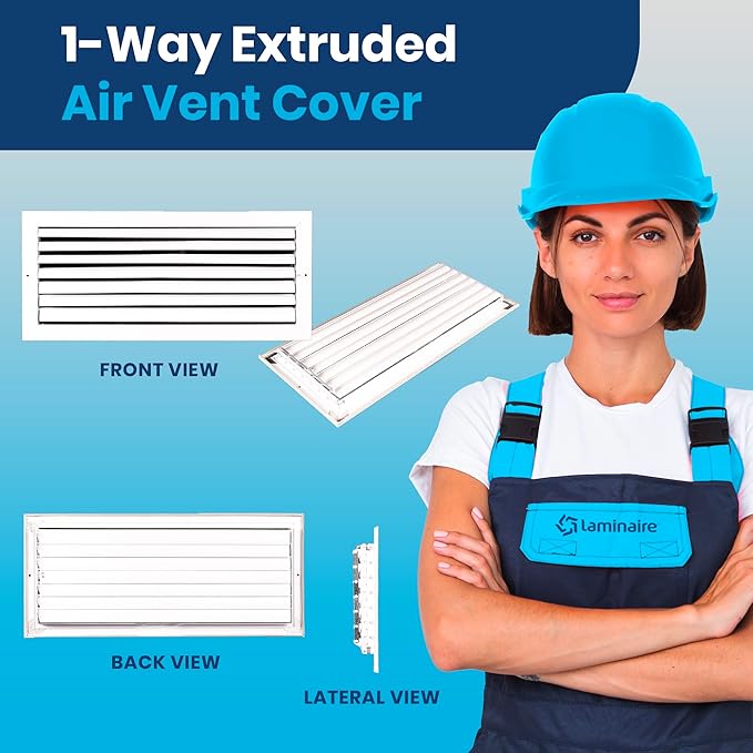 20x8 Inch (Duct Opening) Aluminum 1-Way Air Flow Vent – HVAC Vent Cover for Wall or Ceiling – Quiet HVAC Wall Register with Multi-Shutter Damper – Adjustable Curved Blade - Plastic Seal for Tight Fit