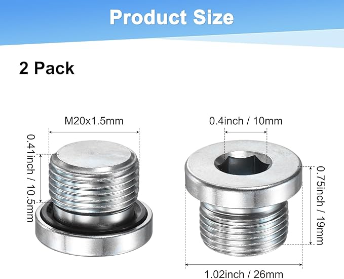 1-Pack M20x1.5mm Inner Hex Head Pipe Fitting Plug, Carbon Steel Sensor Socket Plug with Seal O-Ring for Terminate Pipe Ends/High Pressure Washer, Sealing Screw