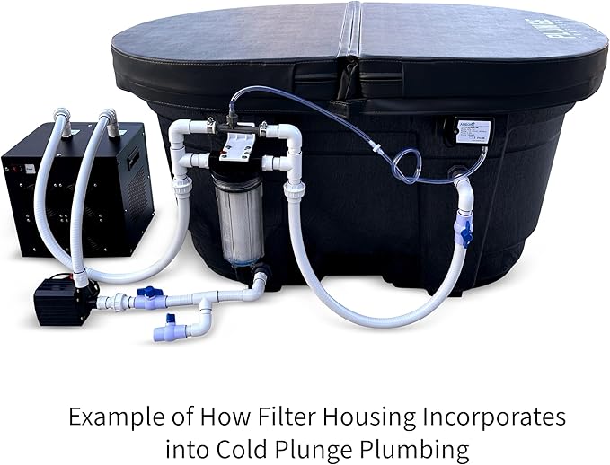 Cold Plunge Water Filter System, 10" Housing with 3/4" NPT Ports, 2× 50 Micron Pleated Filters, Mounting Kit & Wrench, Inline Sediment Filtration for Ice Baths, Whole House, Pool or Spa Use