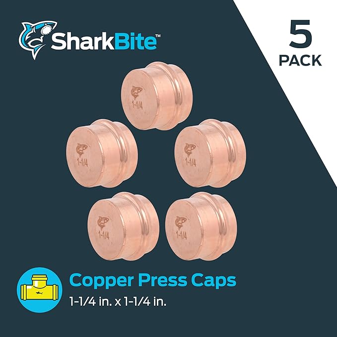 SharkBite 1-1/4 Inch End Cap, Copper Press Plumbing Fitting, Pack of 5, UPR0435X5