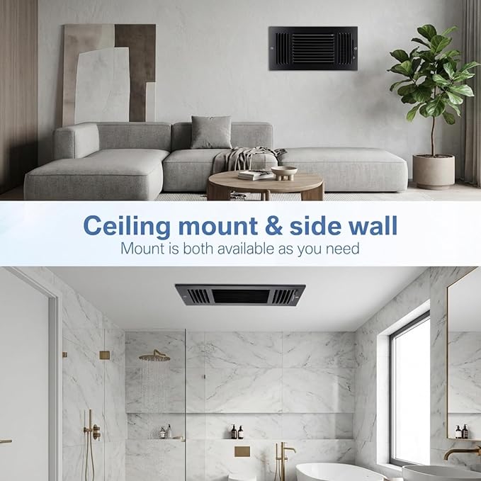 4 Pcs Black 14 x 6 Inch Three-Way Ventilation Register Air Ceiling Vent Cover Floor Register Metal Heat Vent Covers with Rust Proof for Wall Ceiling Home Bathroom Toilet or Office