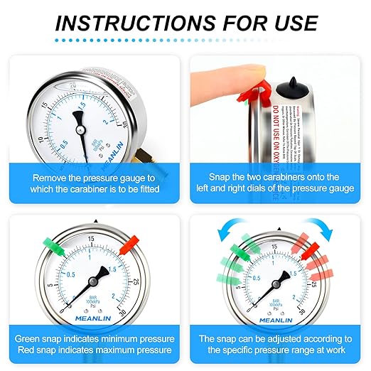 MEANLIN MEASURE 0~30Psi Liquid Filled Pressure Gauge 1/4" NPT 2.5" FACE DIAL Stainless Steel Glycerin Filled WOG Water Oil Air Lower Mount (with 2PCS Snaps)