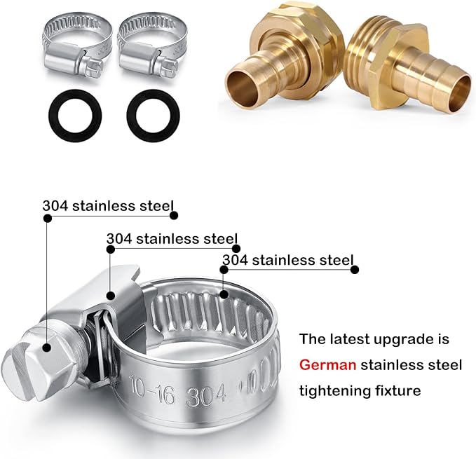 Garden Hose Repair Connector with Clamps Hose End Repair Kit, 1/2"Barb Garden Hose Fittings Male and Female brass garden hose ends (1/2"Barb-10 Set)