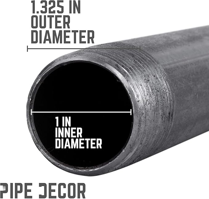 PIPE DECOR 1" x 42" Black Steel Plumbing Pipe, 4-Pack, Pre Cut Connector, Industrial Steel Grey Fits Standard One Inch Threaded Black Malleable Iron Fittings, Build Vintage DIY Furniture