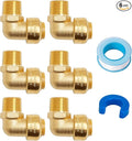 SUNGATOR 1/2 Inch Male Adapter Elbow, 1/2 MNPT Threaded, No Lead Brass Push-to-Connect Plumbing Fittings for PEX Pipe, Copper, CPVC, with 1 Disconnect Clip and 1 Sealing Tape, Pack of 6