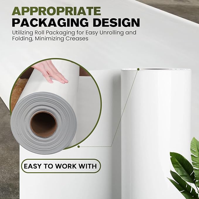 White Crawl Space Vapor Barrier, 10 Mil Vapor Barrier, 12' x 50', Heavy Duty Polyethylene Film, Thick Plastic Sheeting, Plastic Drop Cloth Covering for Crawlspace, Basement, White