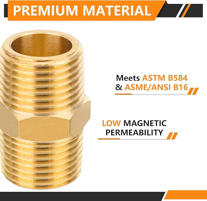 30-PCs HeSun Brass Hex Nipple Pipe Fitting, 3/8" NPT Male x 3/8" NPT Male Nipple Pipe Adapter(NPT012-30)