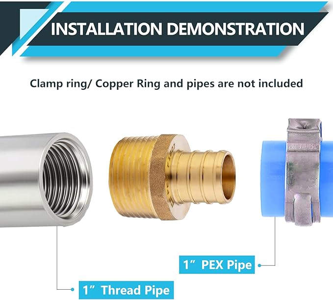 (5-Pack) PEX Fittings, Pex 1"x1" Male Threaded NPT Adapter, Brass Crimp Fittings, for PEX Tubing Pipe Plumbing, ASTM F1807(PEX1807278-5Pack)