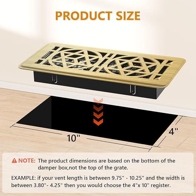 Floor Vent Covers 4 Pack,Floor Register 4x10, Heavy Duty Walkable Steel Vent Cover, Adjustable Metal Decorative Vent Covers for Home Floor Ceiling or Sidewall Vent, Rust-Proof Finish (White Oak-4Pack)