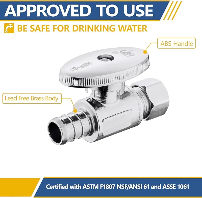 Straight Stop Valve,1/2 Inch Pex X 3/8 Inch OD Compression Straight Shut-off Valve with 1/4 Turn on/off (Pack of 2,ASTM F1807)(VALVE085)