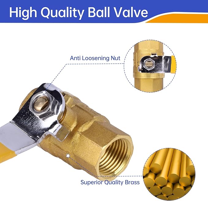 6 Pack 1/2'' Brass Ball Valve NPT Threaded, Heavy Duty Full Port Ball Valve 1/2 inch, Water Shut Off Valve with Female Thread NPT Connector, 150 PSI WSP / 600 PSI WOG (1/2 Inch NPT, Pack of 6)