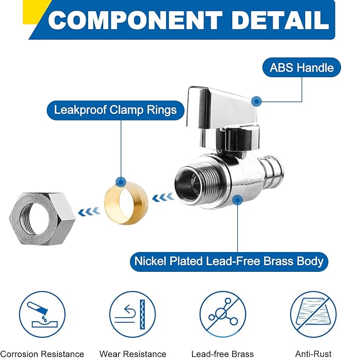1/4 Turn Straight Stop Valve, 1/2" Crimp Pex F1807 X 3/8" OD Compression For Toilets And Faucets (Pack of 2)