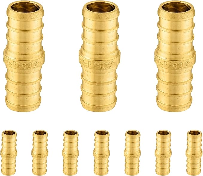 Pack of 10 Foskan 3/4 Inch PEX Straight Coupling,Brass Crimp Fittings for PEX Tubing Pipe