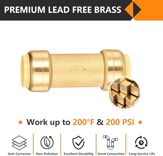 2-Pack HeSun Pushfit Check Valve, 3/4-Inch Push to Connect Plumbing Fittings with Disconnect Clip, Brass Push-fit Fittings for PEX, Copper, CPVC, PE-RT Pipes(PF-VALVE063-2)