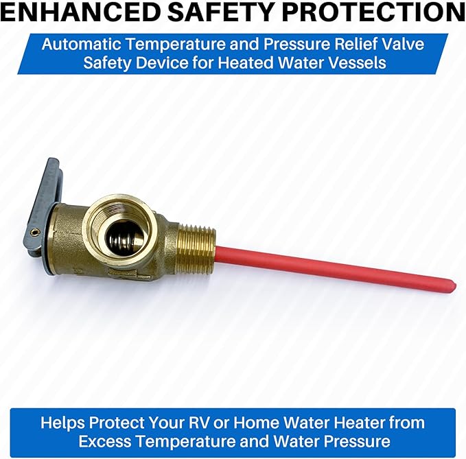 Upgrade 3/4" NPT Thread 210°F 150 PSI Temperature Pressure Relief Valve for Suburban RV Water Heaters, Thickened Brass Safety Valve for Hot Water Heaters and Tanks with Extended Probe