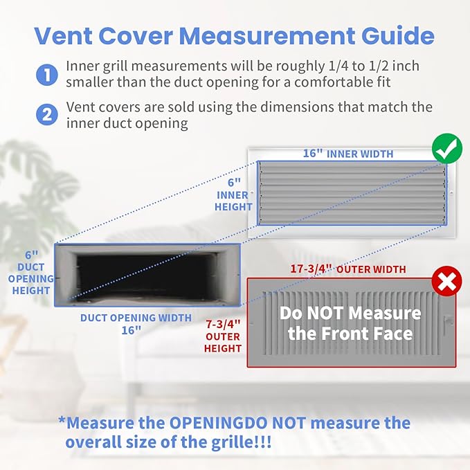16 x 6 Inch [Duct Opening] Air Vent Covers for Wall or Ceiling - High Airflow 2 Way Steel Ventilation - Adjustable Wall/Ceiling Register, 17-3/4 Inch x 7-3/4 Inch [Overall Dimensions]