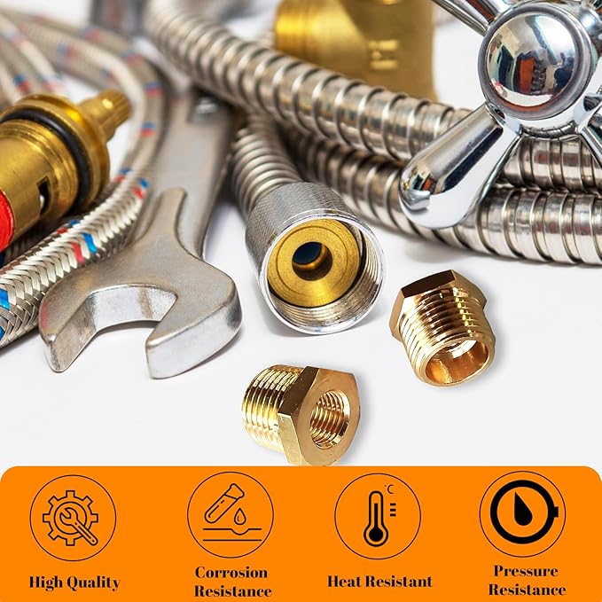 2 Pcs Brass Bushing 1/2" Male to 1/4" Female, 1/2" to 1/4" NPT Adapter Hex Brass Reducing Pipe Adapter Fitting Pipe Hose Tube Adapter Convert