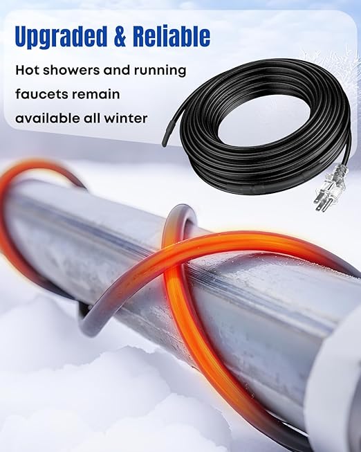 Pawfly 12 FT Heat Tape for Water Pipes, 8 W/ft 120 V Pipe Heating Tape, Self-Regulating Heat Trace for Pipe Freeze Protection, Heating Cable for Pipes Roofs, Keep Water Flowing at -40 °F