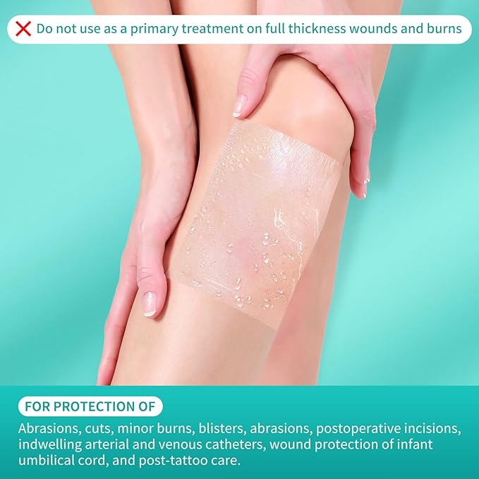 Dimora Waterproof Transparent Film Dressing, Clear Bandage Tape for Wound Care, Adhesive Post Surgical Cover Pad，for IV Shield, Tattoo Aftercare, Shower Protector 4x4 3/4 inch 100 Packs
