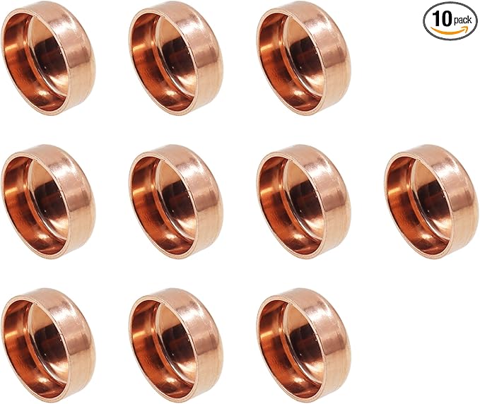 Copper Pipe Cap,TTZEZE Copper End Cap,Certified Safe Pressure Copper Cap Plug,Solid Sweat Solder Connection,Pure Copper Plumbing Cap for Plumbing HVAC Air Conditioner 38mm/1.5'' 10PCS